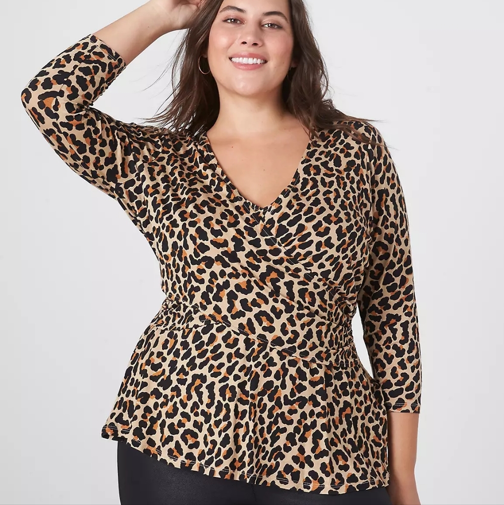 Lane Bryant Classic 3/4 Sleeve V-Neck Wrap Peplum Top
